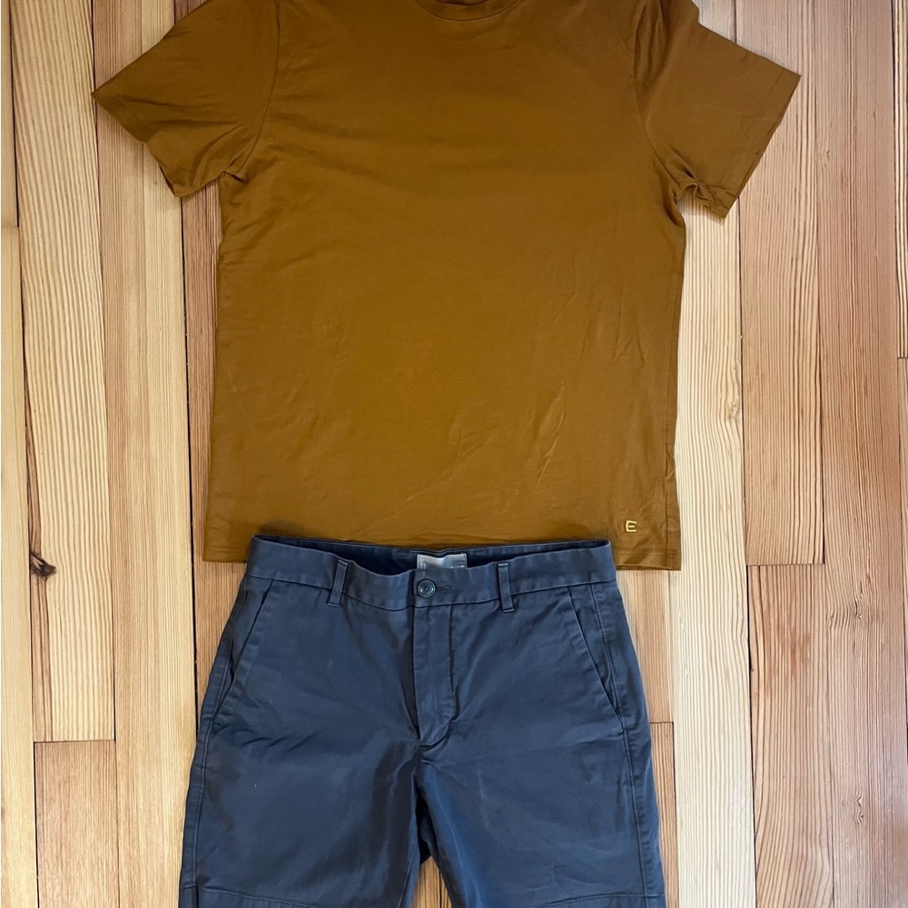 Everlane Uniform Mustard T-Shirt and Gray Shorts Set